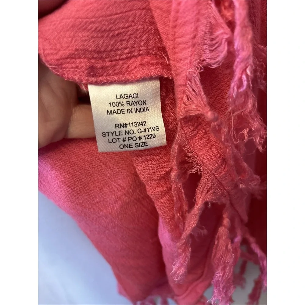 Hot‎ Pink Shawl cover-up poncho LAGACI  one size 100% Rayon INDIA Boho Lagenlook